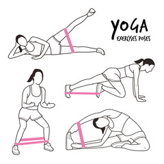 Slim Girl Practicing Yoga Stretching Exercises Fitness Workout Poses Cartoon Vector Illustration