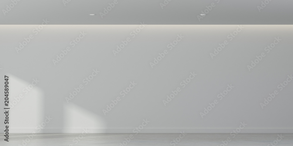 Aufkleber 3d rendering of white room space with interior lighting and sun light cast the window shadow on the 