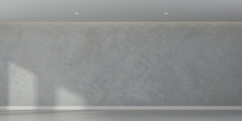 3D rendering of white room space with interior lighting and sun light cast the window shadow on the wall and floor,Perspective of minimal design architecture	