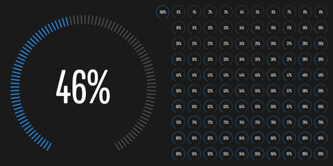 Set of circular sector percentage diagrams from 0 to 100 ready-to-use for web design, user interface (UI) or infographic - indicator with blue