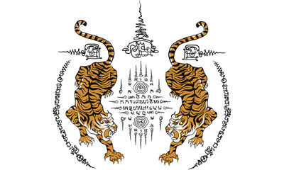 Thai traditional tattoo, Thai traditional painting in temple vector