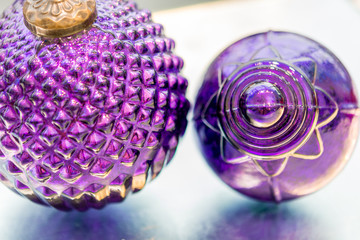 Purple, silver, white, red and golden Christmas ornaments for decoration