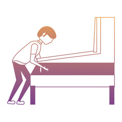 boy playing with arcade machine icon over white background, vector illustration