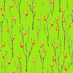 Seamless Botanical Pattern with Briar Branches in Asian Style.