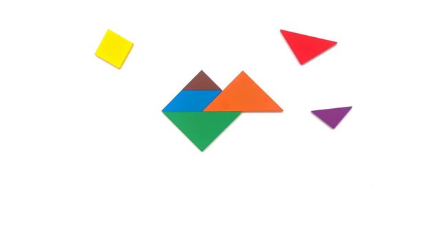 
tangram shaped like heart apple lotus stroller hammer and windwheel on white