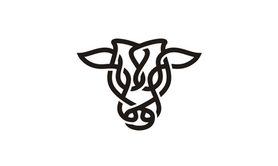 Bull Cow Angus Buffalo Longhorn Cattle Head with Celtic Knot Line Style Logo design inspiration