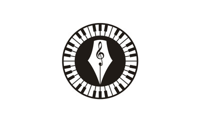 Quill Pen Piano Key Music Instrument with Treble Clef for Write a Song Harmony logo design inspiration