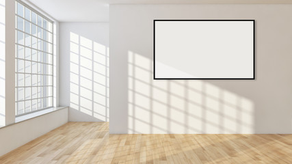 Modern bright interiors apartment with mockup poster frame 3D rendering