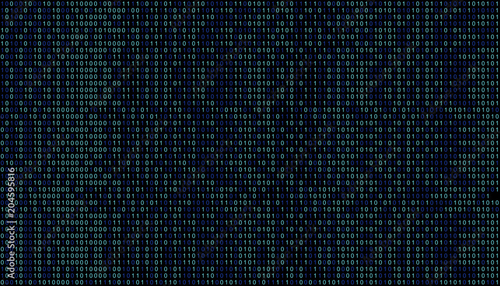 Poster 01 or binary data on the computer screen isolated on black background, 3d illustration