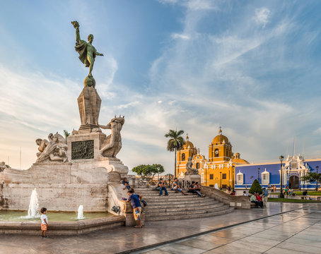 View of main square of Trujillo city, Peru.