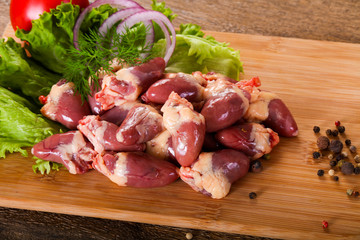 Raw chicken hearts