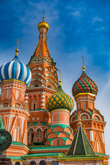 Fototapeta na wymiar Saint Basil's Cathedral on Red Square, Moscow, Russia with deep blue sky in the background
