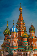 Saint Basil's Cathedral on Red Square, Moscow, Russia with deep blue sky in the background
