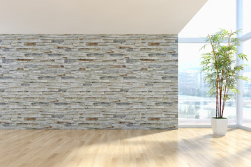 Modern bright interiors apartment with mockup poster frame 3D rendering
