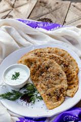 Traditional Azerbaijani qutab flatbread 