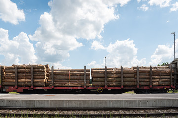 Güterwaggon mit Holz geladen