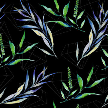 Willow branches in a watercolor style pattern. Aquarelle leaf for background, texture, wrapper pattern, frame or border.