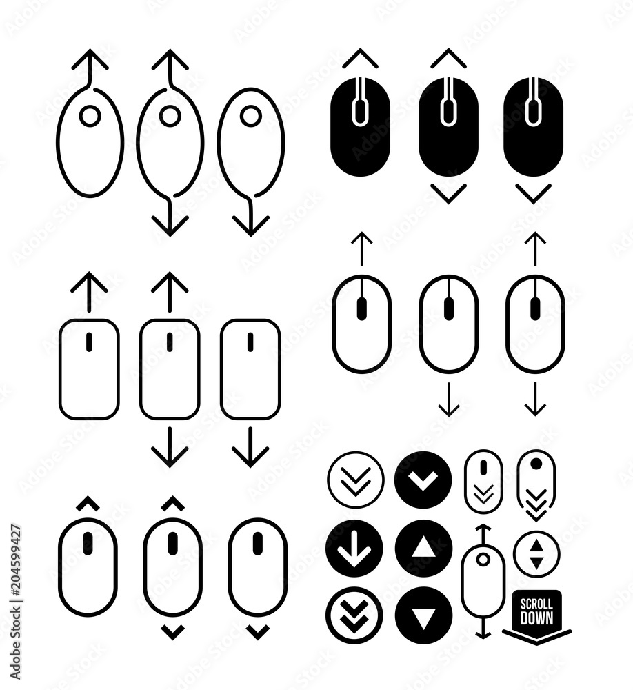 Poster set of scroll down up computer mouse icon. flat design. vector illustration. isolated on white backg