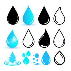 Set of water drop icon. Drop line icon. Flat design. Vector illustration. Isolated on white background