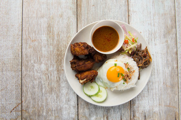 fried chicken rice top view