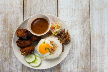 fried chicken rice top view