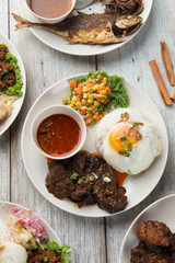 various malaysian rice and dishes top view