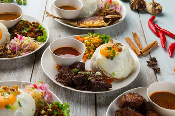 various malaysian rice and dishes