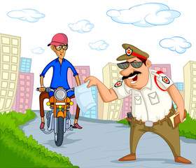 India traffic police vector illustration
