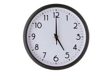 Round office wall clock on white,