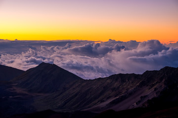 Landscape view of Haleakala national park crater at sunrise, Maui