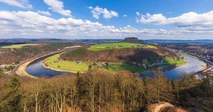 View to Elbe River from Konigstein castle Germany time lapse