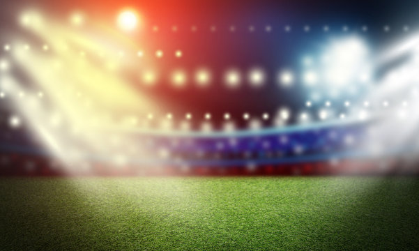 Soccer field and spotlight background in the stadium