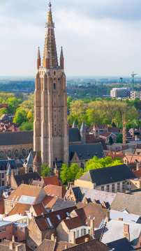 Areal view of Bruges and Church of Our Lady, Belgium