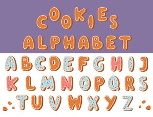 Gingerbread cookies alphabet holidays ginger cookie font text food biscuit xmas letter vector illustration