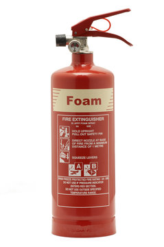 RED FOAM FIRE EXTINGUISHER ISOLATED ON WHITE BACKGROUND