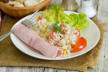 salade de riz et jambon blanc