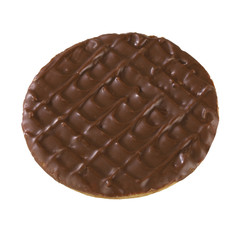 CHOCOLATE DIGESTIVE BISCUIT ISOLATED ON WHITE BACKGROUND