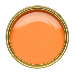 TIN OF OPEN CORAL PINK PAINT ISOLATED ON WHITE BACKGROUND