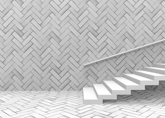 3d rendering. White Staircase on Square pattern wall and floor background.