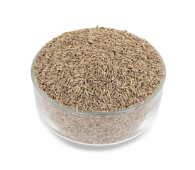 Pile of Dried Cumin Seeds Also know as caraway, jira or jeera seeds used in oriental cuisine isolated on white Background