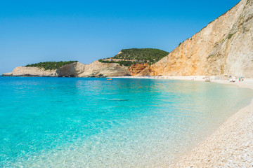 Fototapeta premium Porto Katsiki beach in Lefkada Ionian island in Greece. View of the turquoise sea waters of the ocean