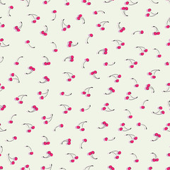 Ripe cherries on a white background. Seamless pattern. Background image, design for textiles, packaging materials.