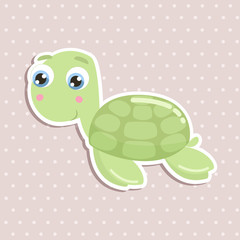 Cute sea turtle sticker vector illustration. Flat design.
