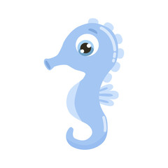 Cute little sea horse vector illustration. Flat design