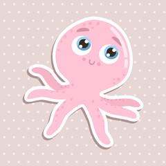 Cute octopus sticker vector illustration.