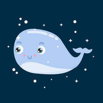 Cute little whale  vector illustration. Flat design