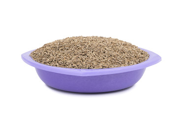 Pile of Dried Cumin Seeds Also know as caraway, jira or jeera seeds used in oriental cuisine isolated on white Background