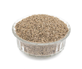 Pile of Dried Cumin Seeds Also know as caraway, jira or jeera seeds used in oriental cuisine isolated on white Background