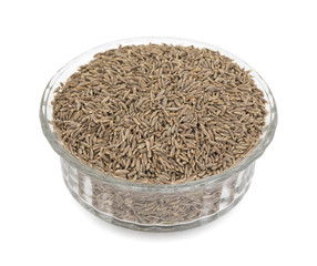 Pile of Dried Cumin Seeds Also know as caraway, jira or jeera seeds used in oriental cuisine isolated on white Background