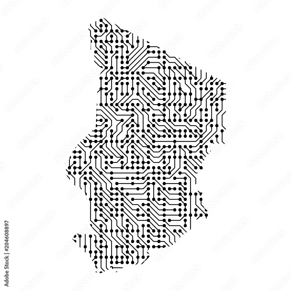 Poster abstract schematic map of chad from the black printed board, chip and radio component. computer elec
